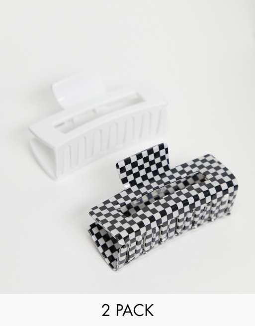 ASOS DESIGN - Set van 2 haarklemmen in parelmoer blokjesprint en botkleur