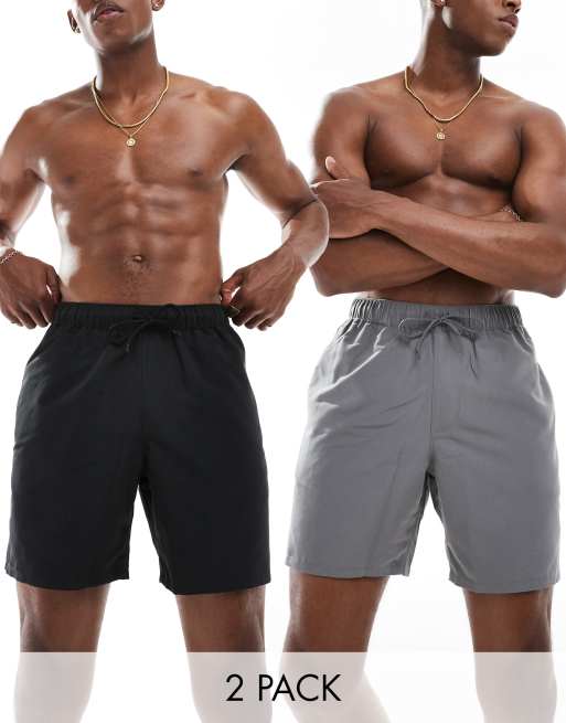 ASOS DESIGN - Set van 2 halflange zwemshorts in antraciet/zwart