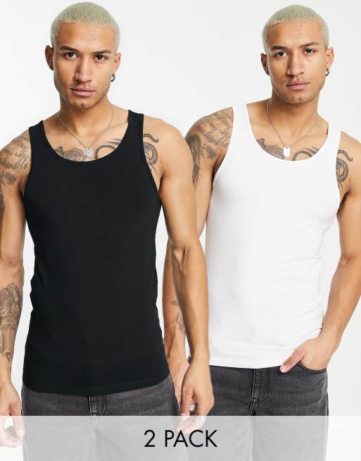 ASOS DESIGN - Set van 2 hemden met muscle fit in zwart en wit