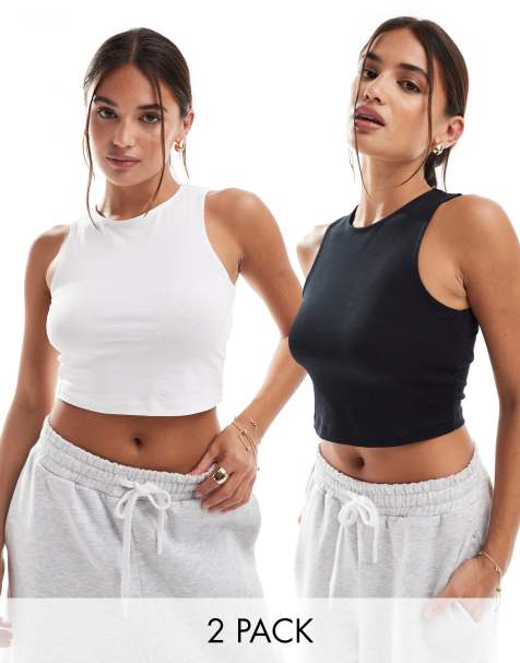 ASOS DESIGN - Set van 2 hoogsluitende super cropped hemdjes in zwart en wit - view 1