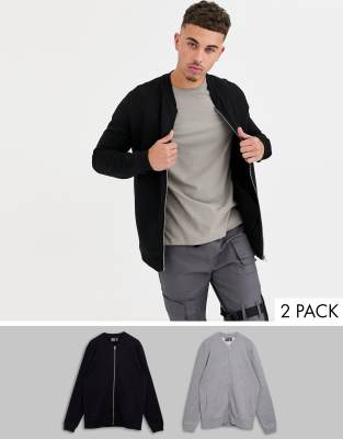 ASOS DESIGN  Svart/gråmelerad bomberjacka i jersey, 2-pack-Flerfärgad Flerfärgad