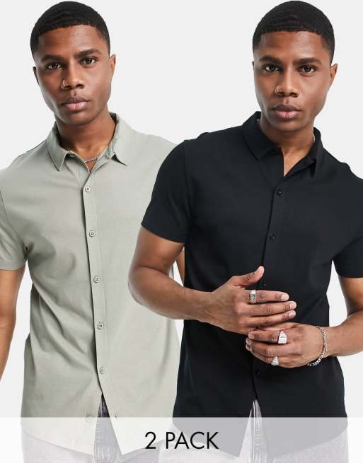 ASOS DESIGN Set van 2 jersey overhemden met knoopsluiting in multi ASOS