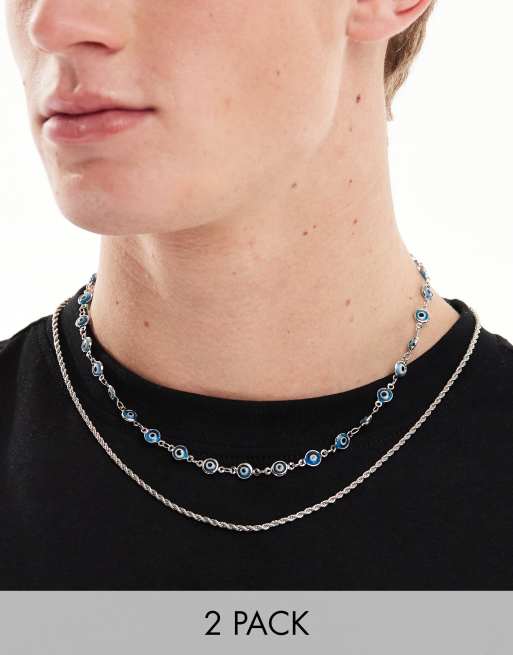 ASOS DESIGN - Set van 2 kettingen met boze oog in zilverkleur