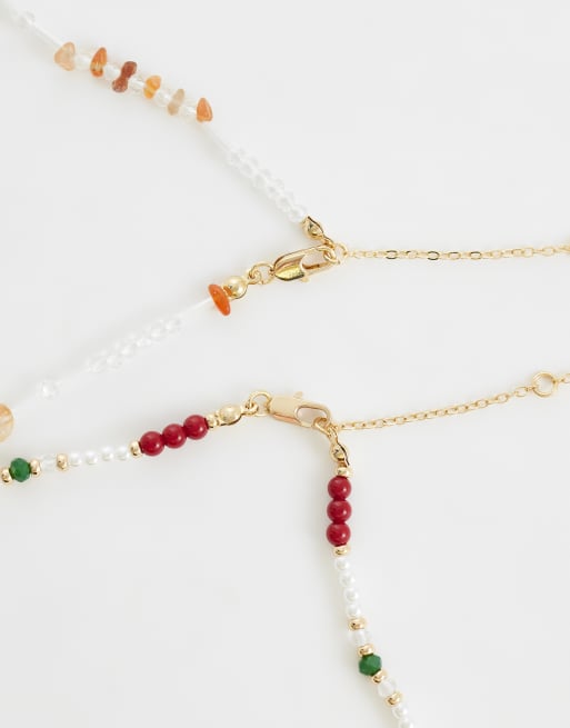 ASOS DESIGN - Set van 2 kettingen met gemengde kralen en steentjes in multi, 4 van 4