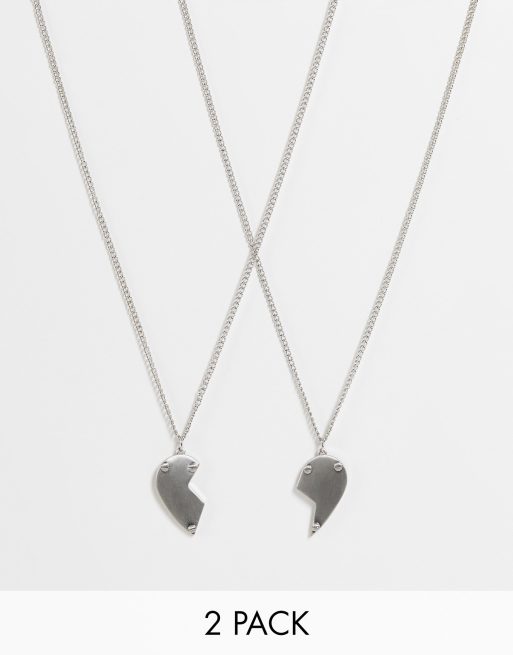 ASOS DESIGN - Set van 2 kettingen met halve hartjeshanger in zilverkleur
