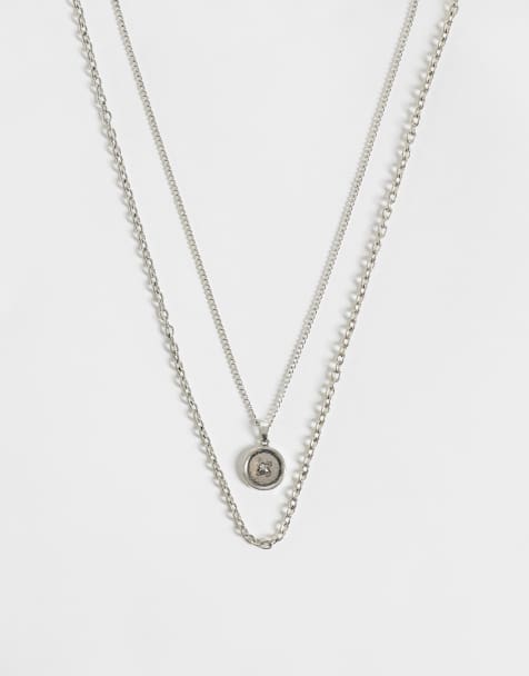 ASOS DESIGN set van 2 kettingen met knophanger en schakelketting in zilver - view 1