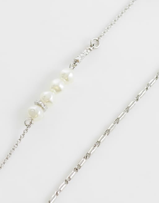ASOS DESIGN - Set van 2 kettingen met parels en schakels in zilver, 4 van 4