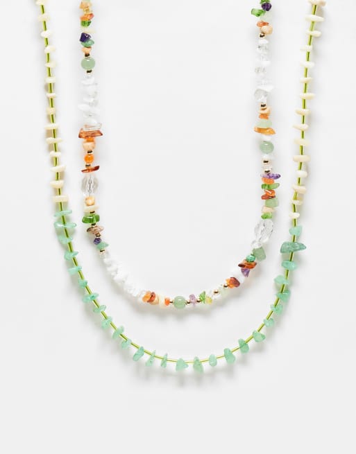 ASOS DESIGN - Set van 2 kralenkettingen met halfedelstenen in multi 