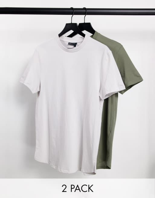 ASOS DESIGN - Set van 2 lange t-shirts met zijsplitten in kaki en lila