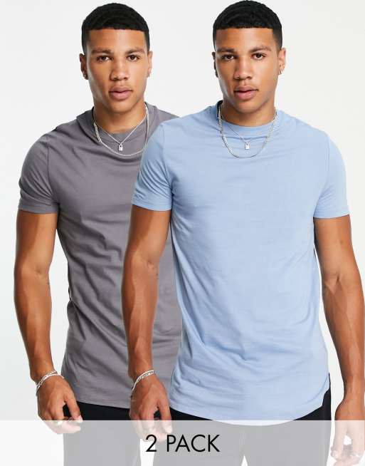 ASOS DESIGN - Set van 2 lange T-shirts met zijsplitten - MULTI