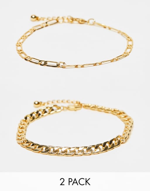 ASOS DESIGN - Set van 2 met 14k vergulde schakelarmbanden met grove en figaro-schakels