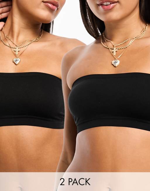 ASOS DESIGN - Set van 2 naadloze bandeau-bh's met uitneembare pads in zwart