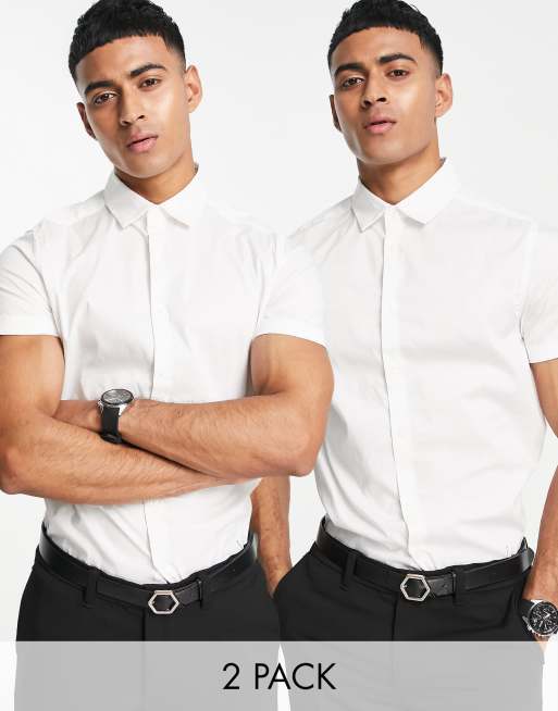 ASOS DESIGN - Set van 2 nette slim-fit overhemden met stretch in wit