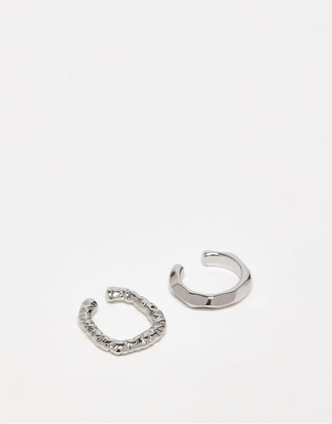ASOS DESIGN - Set van 2 oorcuffs met textuur in zilver - view 1