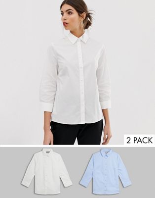 ASOS DESIGN - Set van 2 overhemden met 3/4 mouw in stretchkatoen, setvoordeel 12%-Wit