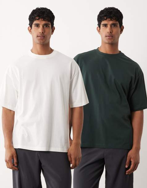 ASOS DESIGN - Set van 2 oversized basic T-shirts in crème en groen - view 1
