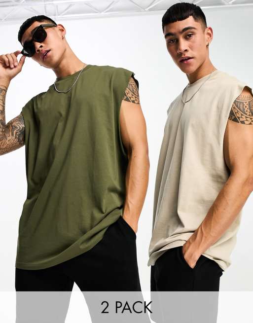 ASOS DESIGN - Set van 2 oversized hemden in groen en crème