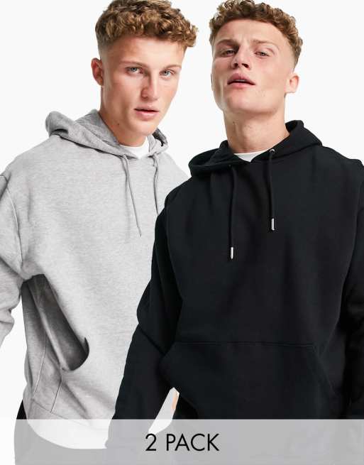 ASOS DESIGN - Set van 2 oversized hoodies in zwart / gemêleerd grijs - MULTI
