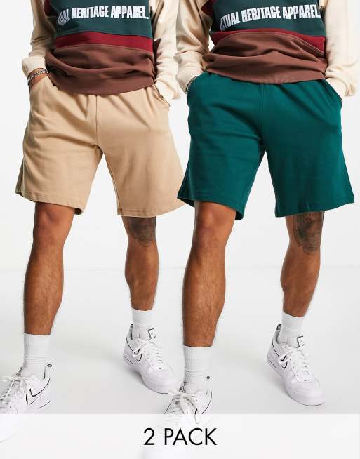 ASOS DESIGN - Set van 2 oversized jersey shorts in groen/beige