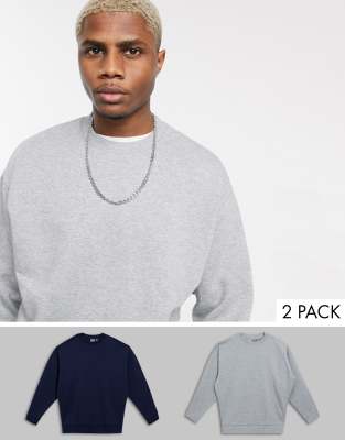 ASOS DESIGN  Oversize-Sweatshirts im 2er-Pack, Marine/Grau meliert-Mehrfarbig Mehrfarbig