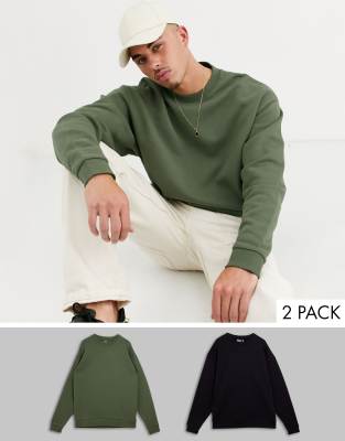 ASOS DESIGN  Oversize-Sweatshirts in Schwarz/Khaki im 2er-Set Mehrfarbig