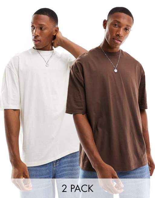 ASOS DESIGN - Set van 2 oversized t-shirts met ronde hals in bruin en ecru