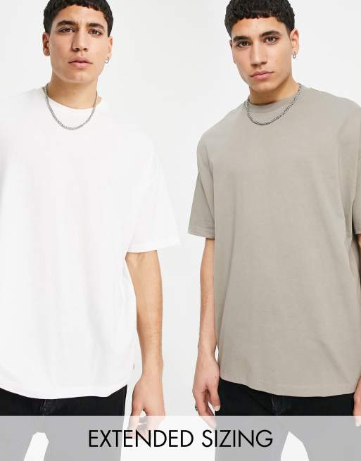 ASOS DESIGN - Set van 2 oversized t-shirts met ronde hals in wit en kaki