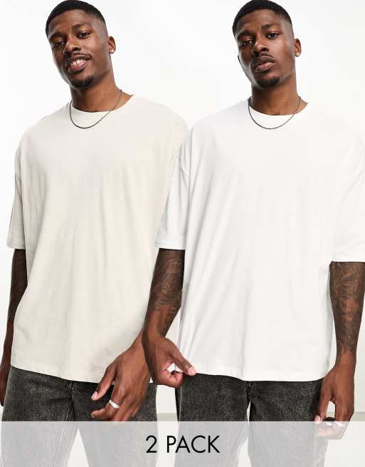 ASOS DESIGN - Set van 2 oversized T-shirts met ronde hals in wit en saliegroen