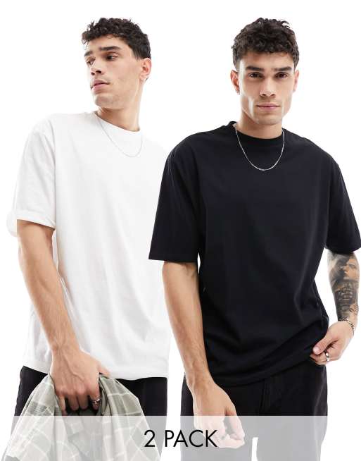 ASOS DESIGN - Set van 2 oversized t-shirts met ronde hals in zwart en wit