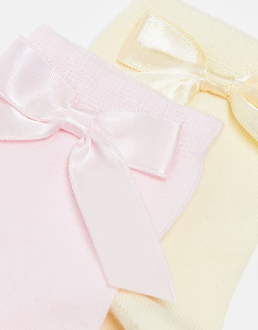 ASOS DESIGN - Set van 2 paar enkelsokken met strik in geel en roze, 4 van 4