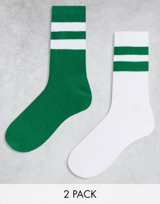 ASOS DESIGN - Set van 2 paar felgekleurde sportsokken met strepen in groen