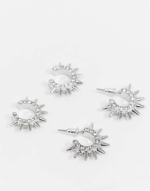 ASOS DESIGN - Set van 2 paar oorbellen en oorcuffs met kristallen spikes in zilverkleur