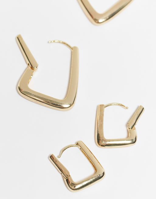 ASOS DESIGN - Set van 2 paar oorbellen met driehoekige ringen met scharnier in goudkleur, 2 van 4