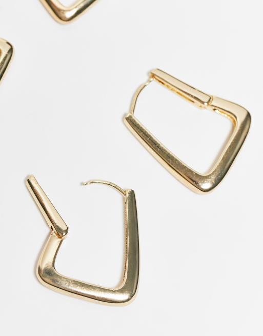 ASOS DESIGN - Set van 2 paar oorbellen met driehoekige ringen met scharnier in goudkleur, 4 van 4