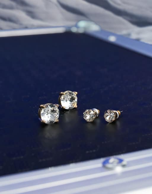 ASOS DESIGN - Set van 2 paar oorknopjes van 6 mm en 10 mm met kristallen in goudkleur