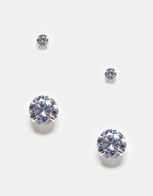 ASOS DESIGN - Set van 2 paar oorknopjes van echt zilver met kristallen in zilver
