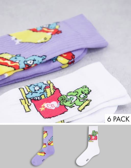 ASOS DESIGN - Set van 2 paar sokken met Care Bears en hotdogs en frieten