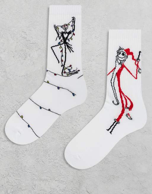 ASOS DESIGN - Set van 2 paar sokken met Disney's Nightmare Before Christmas-print in wit