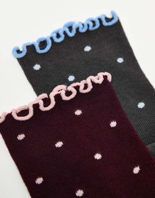 ASOS DESIGN - Set van 2 paar sokken met mini stippenmotief in veelkleurig, 2 van 3