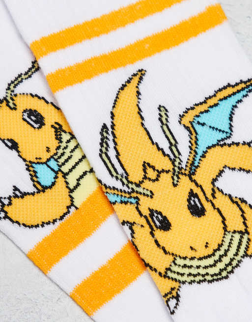 ASOS DESIGN - Set van 2 paar sokken met Pokémon Dragonite-motief in wit, 2 van 4