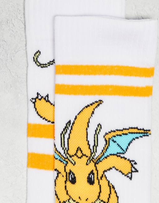 ASOS DESIGN - Set van 2 paar sokken met Pokémon Dragonite-motief in wit, 3 van 4