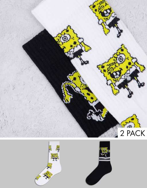 ASOS DESIGN - Set van 2 paar Spongebob 'Dancing Sports' sokken in wit
