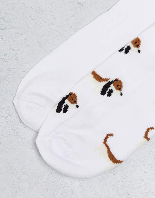 ASOS DESIGN - Set van 2 paar sportsokken met geborduurde hondjes in wit, 3 van 4