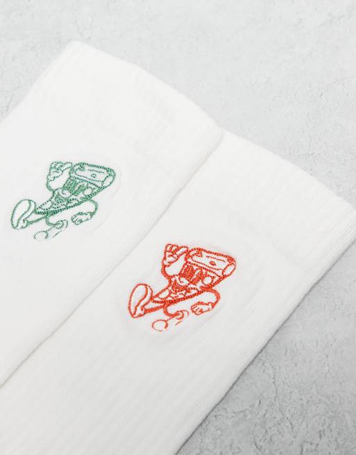 ASOS DESIGN - Set van 2 paar sportsokken met pizzaprint in multi, 3 van 3