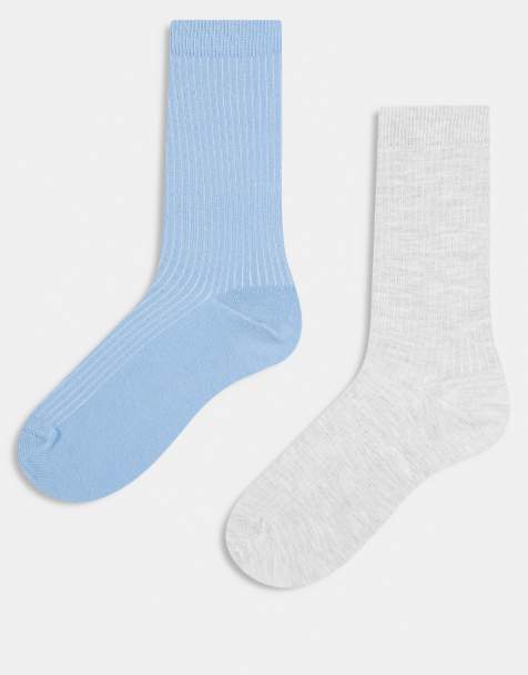ASOS DESIGN - Set van 2 paar zachte katoenen geribbelde sokken in lichtblauw en gemêleerd grijs - view 1