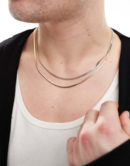ASOS DESIGN - Set van 2 platte schakelkettingen in zilver- en goudkleur