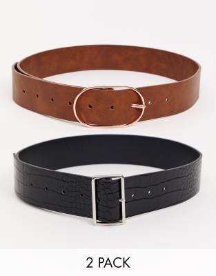 ASOS DESIGN - Lot de 2 ceintures taille et hanches - Fauve et croco-Multi Multi