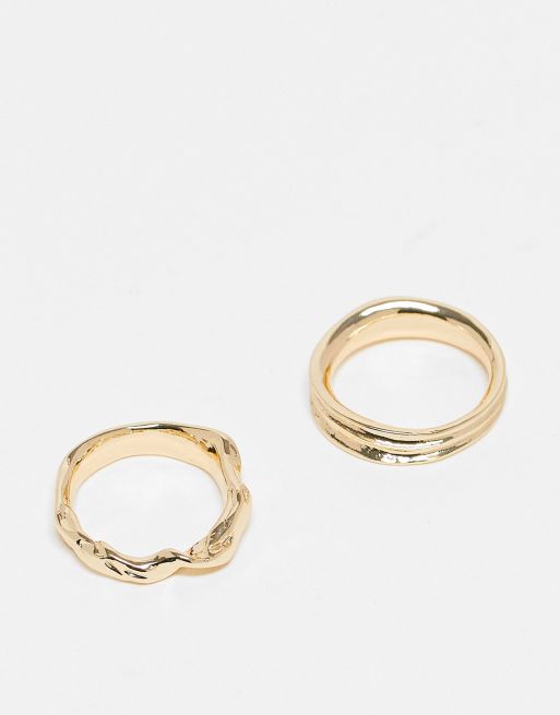 ASOS DESIGN - Set van 2 ringen met gesmolten ontwerp in goudkleur