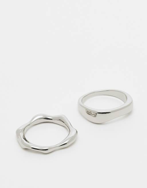 ASOS DESIGN - Set van 2 ringen met gesmolten ontwerp in zilverkleur