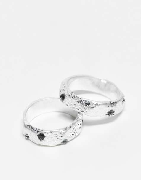 ASOS DESIGN - Set van 2 ringen met gesmolten vorm en steentjes in zilverkleur - view 1